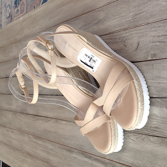 Stuart Weitzman Cream Wedge Sandals Size Women's 11 - Picture 4 of 17